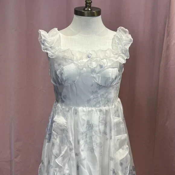 Romantic White Floral Ruffle Midi Dress Cottagecore - Picture 2 of 7